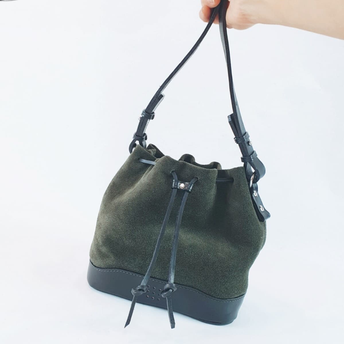 Hands of Tym Bag 'Hazel Mini' Bespoke Handmade Soft Suede and Leather Mini Bucket Bag