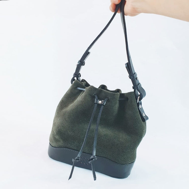 Hands of Tym Bag 'Hazel Mini' Bespoke Handmade Soft Suede and Leather Mini Bucket Bag