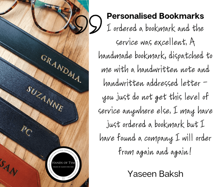 Hands of Tym Bookmarks 'Acorn' Handmade Leather Bookmark with personalisation