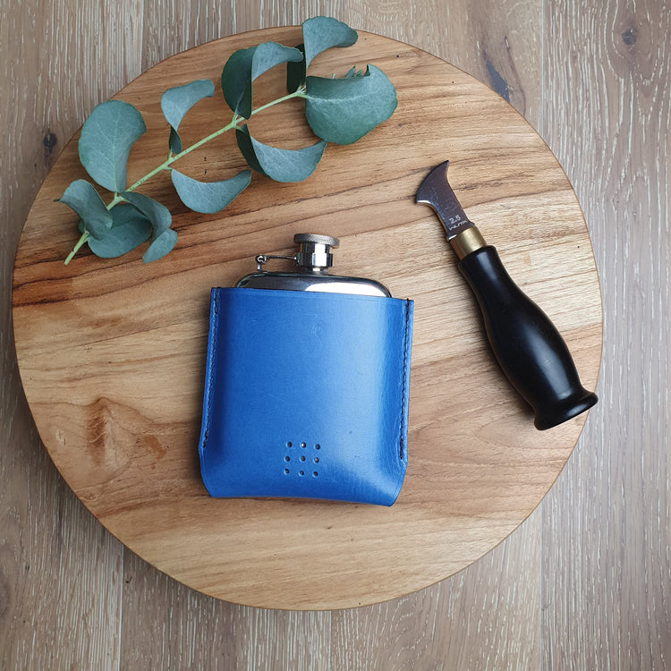 Hands of Tym Flasks 'Aspen' Rounded Pewter Hip Flask with Bespoke Handmade Leather case