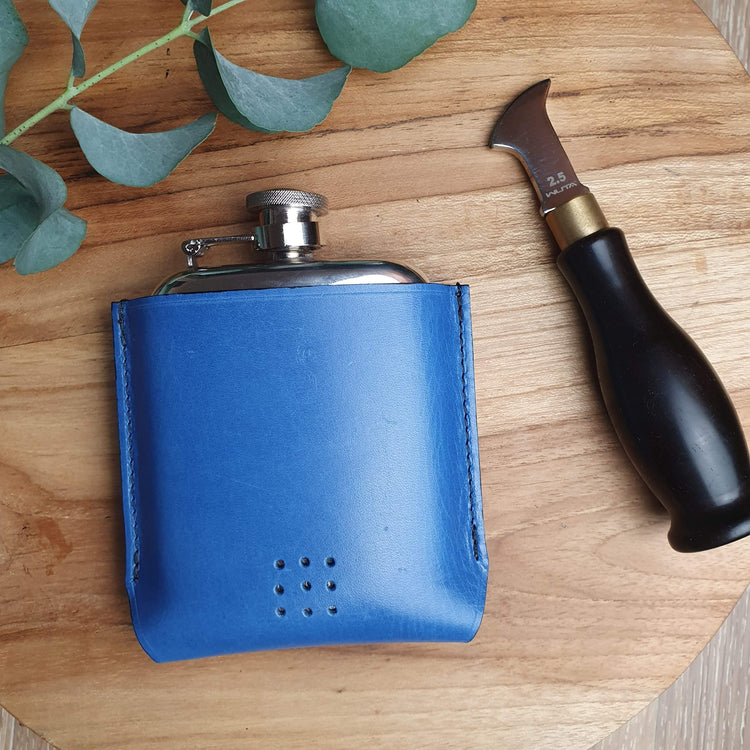 Hands of Tym Flasks 'Aspen' Rounded Pewter Hip Flask with Bespoke Handmade Leather case