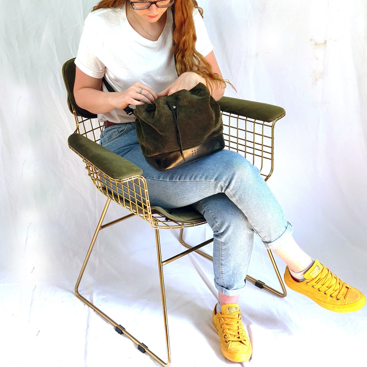 Hands of Tym Handbags 'Hazel' Bespoke Handmade Soft Suede Medium Bucket Bag