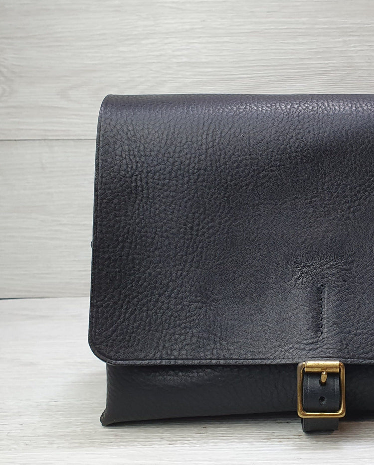 Hands of Tym Handbags 'Hickory Satchel' Bespoke Handmade Luxury Leather Cross Body Bag Black