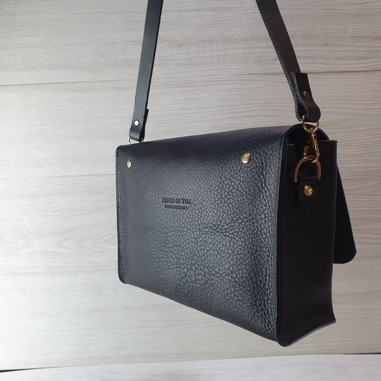 Hands of Tym Handbags 'Hickory Satchel' Bespoke Handmade Luxury Leather Cross Body Bag Black
