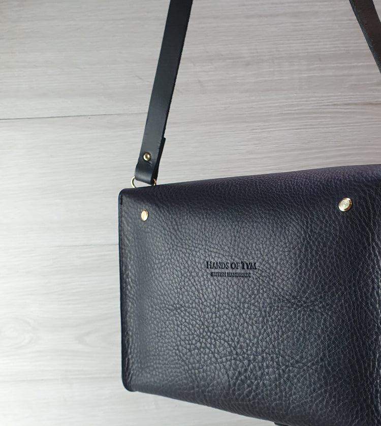 Hands of Tym Handbags 'Hickory Satchel' Bespoke Handmade Luxury Leather Cross Body Bag Black