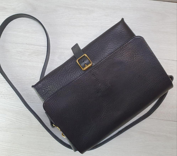 Hands of Tym Handbags 'Hickory Satchel' Bespoke Handmade Luxury Leather Cross Body Bag Black