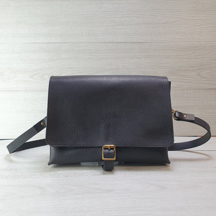 Hands of Tym Handbags 'Hickory Satchel' Bespoke Handmade Luxury Leather Cross Body Bag Black