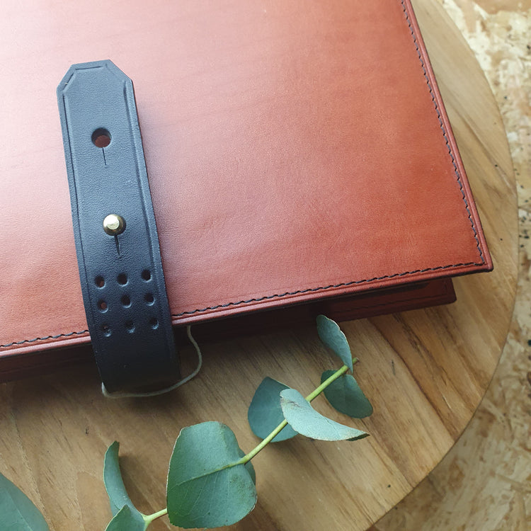 Hands of Tym Notebooks & Notepads Tan / Black with Gold stud / Ruled 'Laurel' The Bespoke Handmade Luxury Leather Notebook / Diary A6