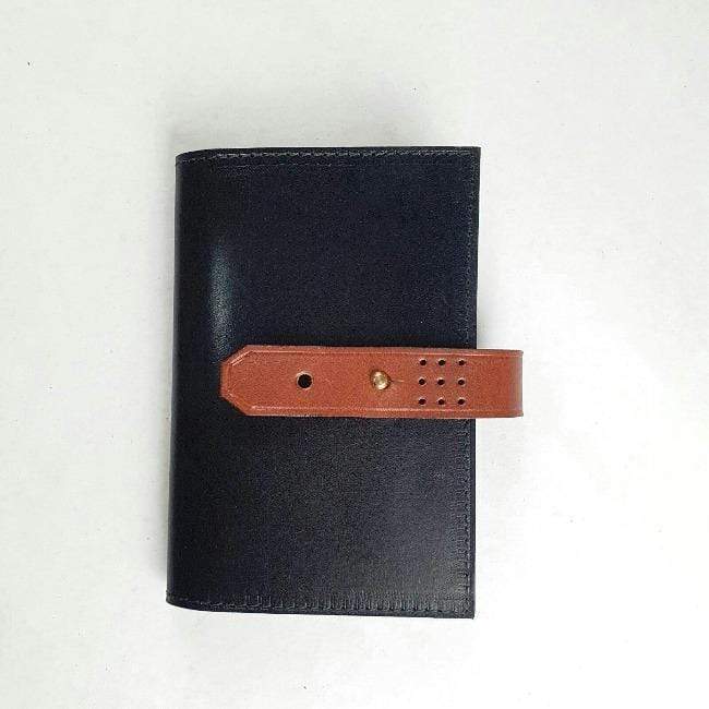 Hands of Tym stationery Black / Tan with Gold stud / Ruled 'Laurel' The Bespoke Handmade Luxury Leather Notebook / Diary A6