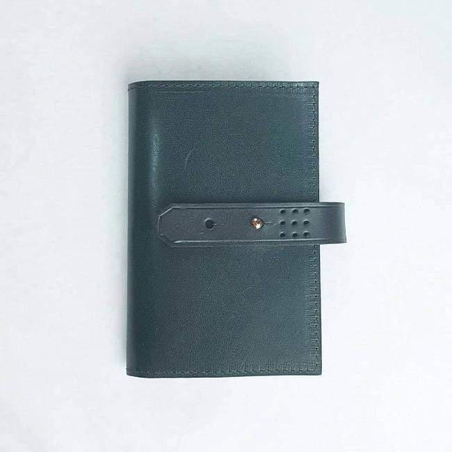 Hands of Tym stationery Dark Racing Green / Black with Gold stud / Ruled 'Laurel' The Bespoke Handmade Luxury Leather Notebook / Diary A6