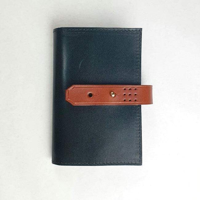 Hands of Tym stationery Dark Racing Green / Tan with Gold stud / Ruled 'Laurel' The Bespoke Handmade Luxury Leather Notebook / Diary A6