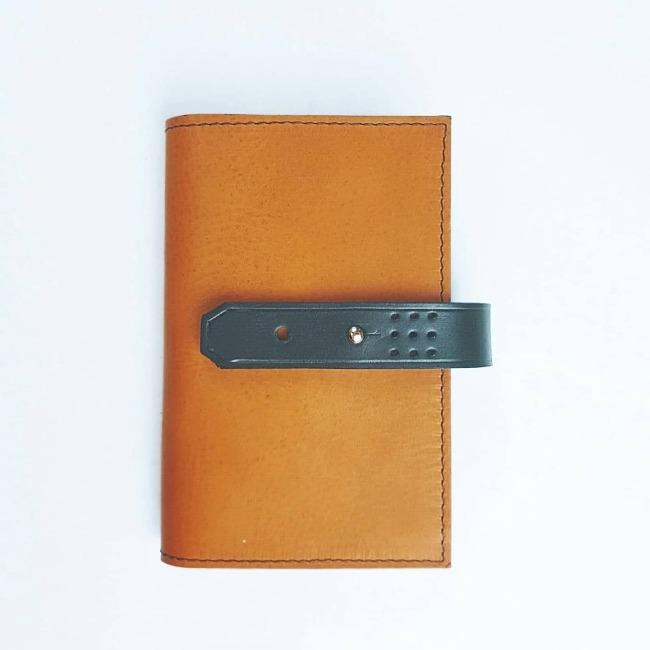 Hands of Tym stationery Mustard Yellow / Black with Gold stud / Ruled 'Laurel' The Bespoke Handmade Luxury Leather Notebook / Diary A6