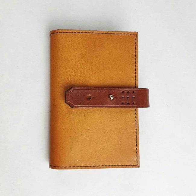 Hands of Tym stationery Mustard Yellow / Tan with Gold stud / Ruled 'Laurel' The Bespoke Handmade Luxury Leather Notebook / Diary A6