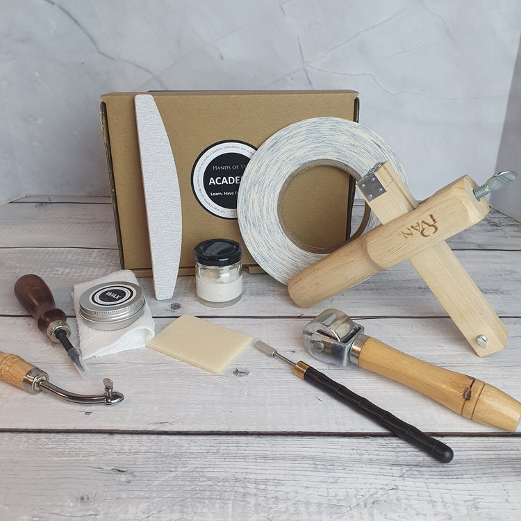 Hands of Tym Tools and Supplies Finishing touches Leather Tool kit Option B (with strap cutter) Leather craft tool kit Professional Finish