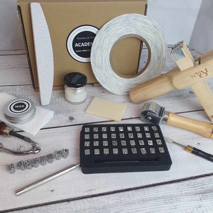 Hands of Tym Tools and Supplies Finishing touches Leather Tool kit Option C (with strap cutter and stamping set) Leather craft tool kit Professional Finish
