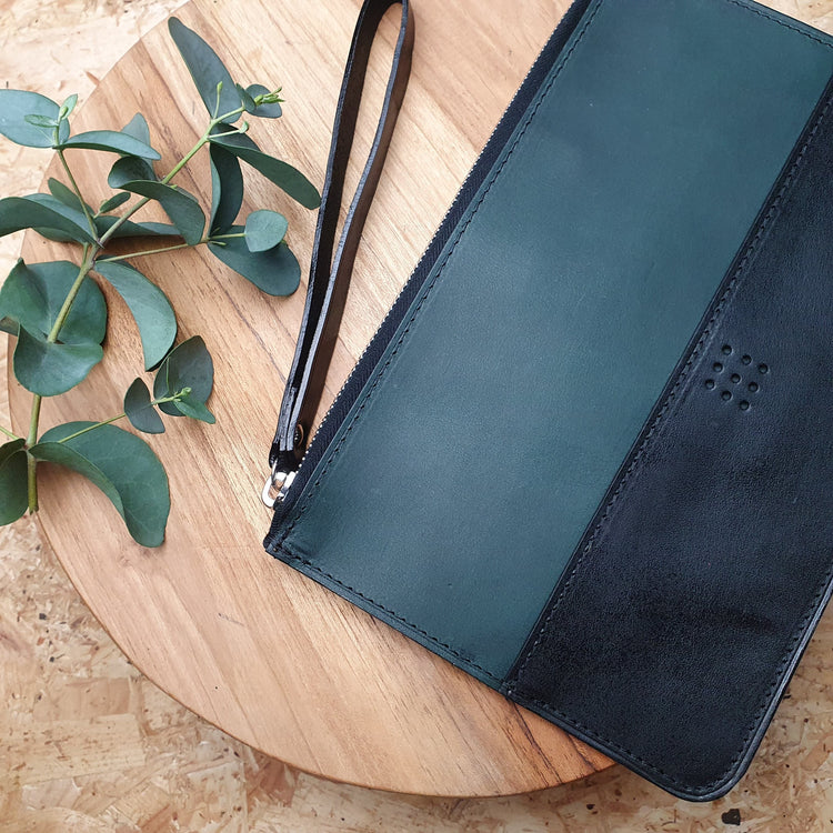 Hands of Tym Wallets & Money Clips 'Birch' Bespoke Handmade Leather Zip Top Pouch / Clutch Bag