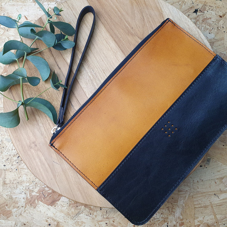 Hands of Tym Wallets & Money Clips 'Birch' Bespoke Handmade Leather Zip Top Pouch / Clutch Bag
