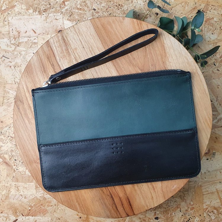 Hands of Tym Wallets & Money Clips 'Birch' Bespoke Handmade Leather Zip Top Pouch / Clutch Bag