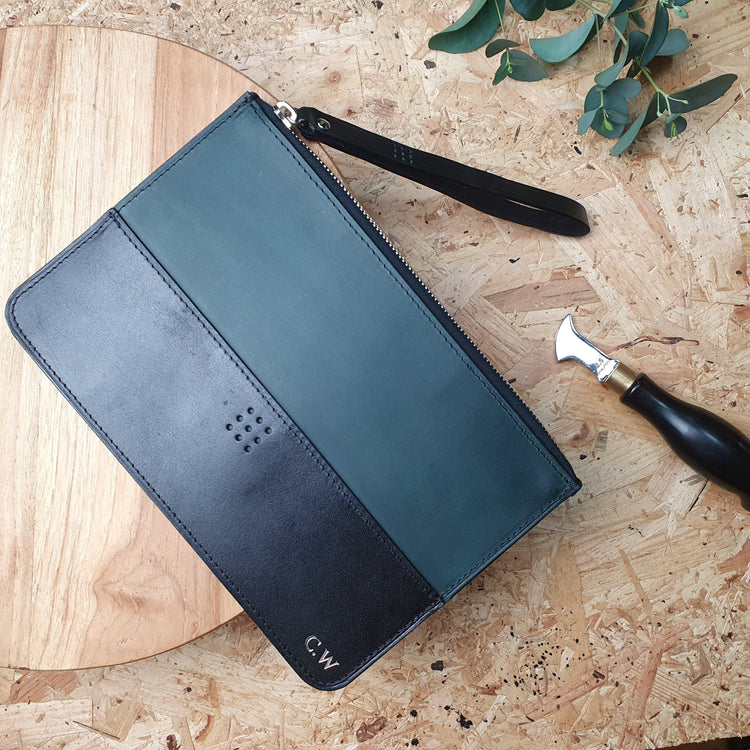 Hands of Tym Wallets & Money Clips 'Birch' Bespoke Handmade Leather Zip Top Pouch / Clutch Bag
