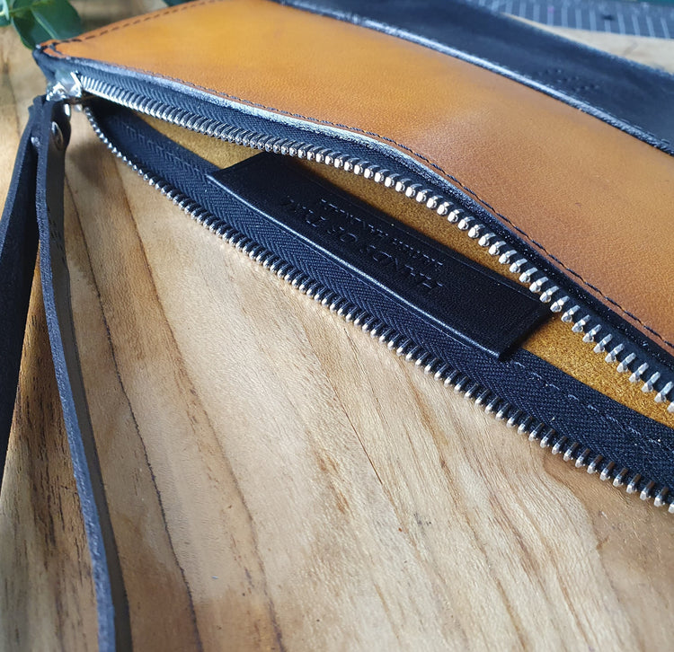 Hands of Tym Wallets & Money Clips 'Birch' Bespoke Handmade Leather Zip Top Pouch / Clutch Bag
