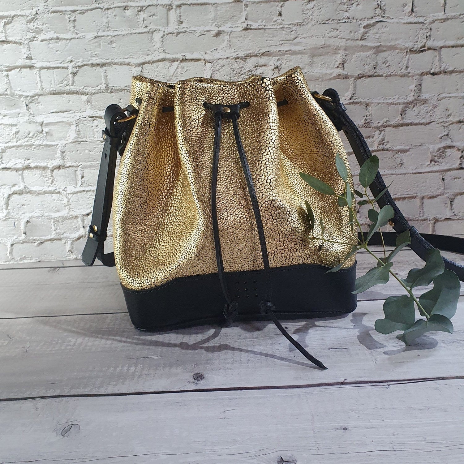 Hands of Tym Handbags Gold Stingray / Gold 'Hazel' Bespoke Handmade Soft Suede Medium Bucket Bag