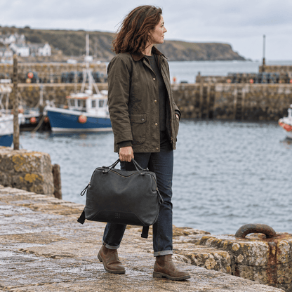 Hands of Tym Luggage & Bags 'Rowan' Bespoke Handmade Luxury Leather Backpack Holdall With Zip Closure and Top Handles