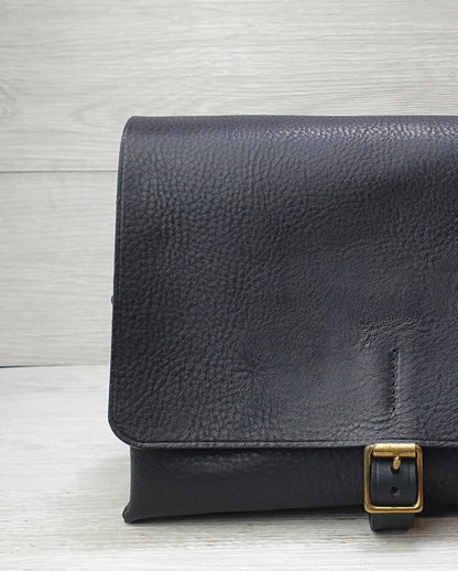 Hands of Tym Handbags 'Hickory Satchel' Bespoke Handmade Luxury Leather Cross Body Bag Black