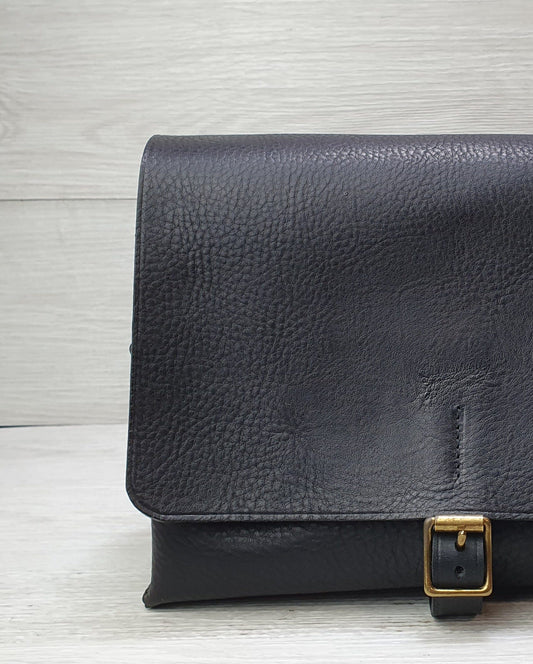 Hands of Tym Handbags 'Hickory Satchel' Bespoke Handmade Luxury Leather Cross Body Bag Black