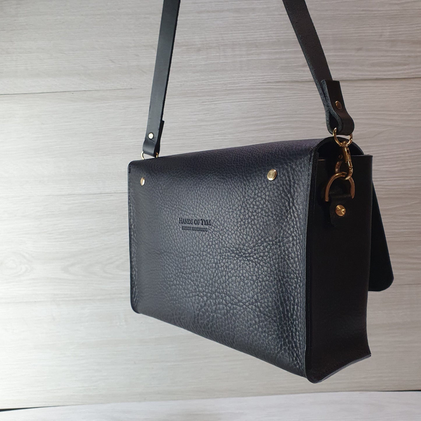 Hands of Tym Handbags 'Hickory Satchel' Bespoke Handmade Luxury Leather Cross Body Bag Black