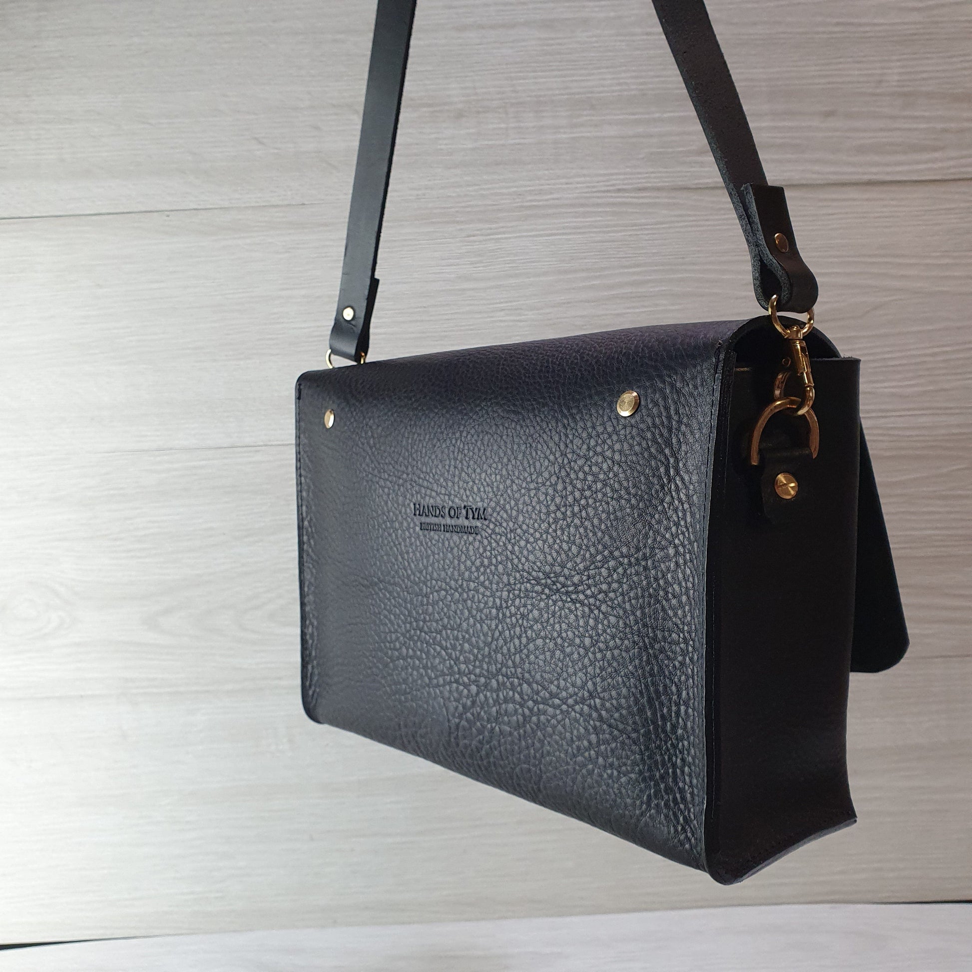 Hands of Tym Handbags 'Hickory Satchel' Bespoke Handmade Luxury Leather Cross Body Bag Black