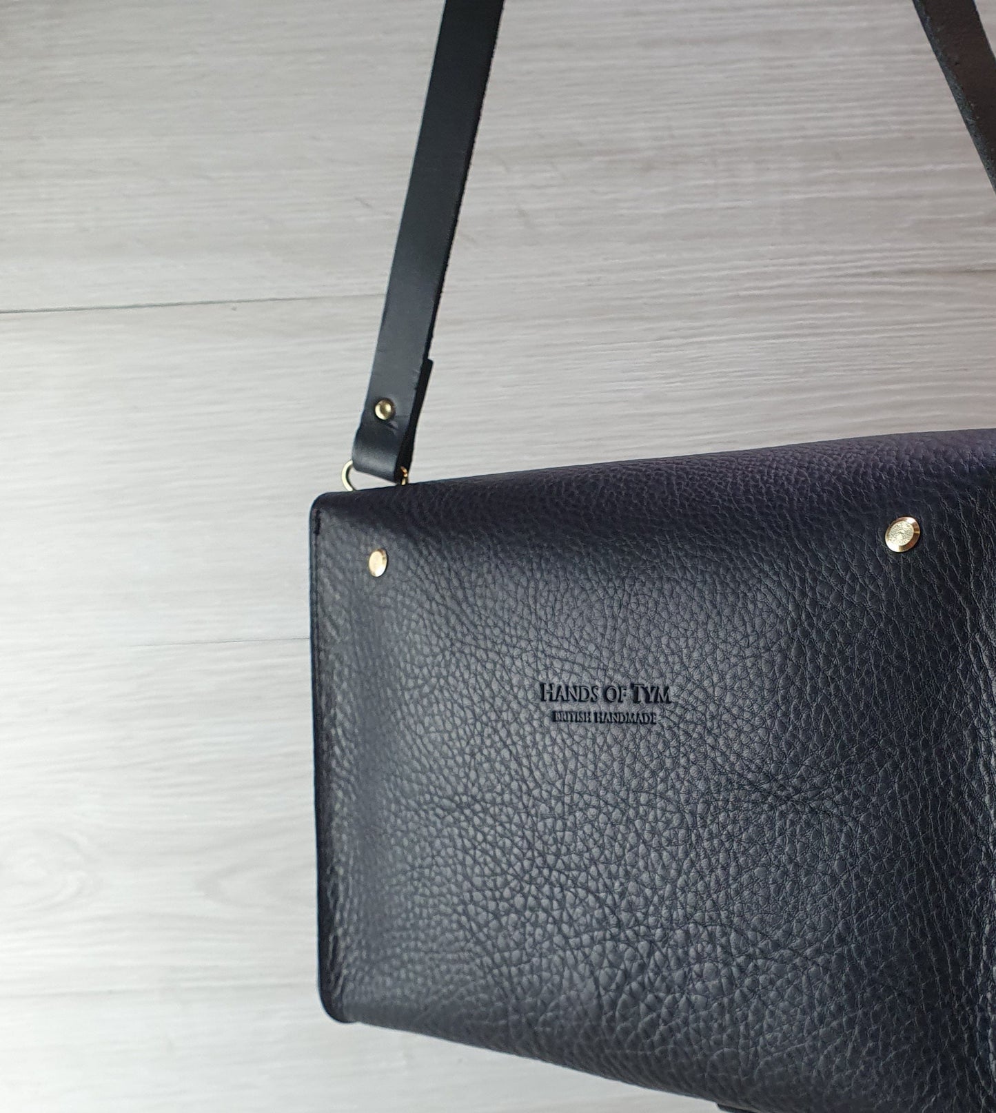 Hands of Tym Handbags 'Hickory Satchel' Bespoke Handmade Luxury Leather Cross Body Bag Black