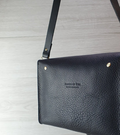Hands of Tym Handbags 'Hickory Satchel' Bespoke Handmade Luxury Leather Cross Body Bag Black