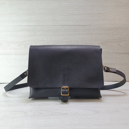 Hands of Tym Handbags 'Hickory Satchel' Bespoke Handmade Luxury Leather Cross Body Bag Black