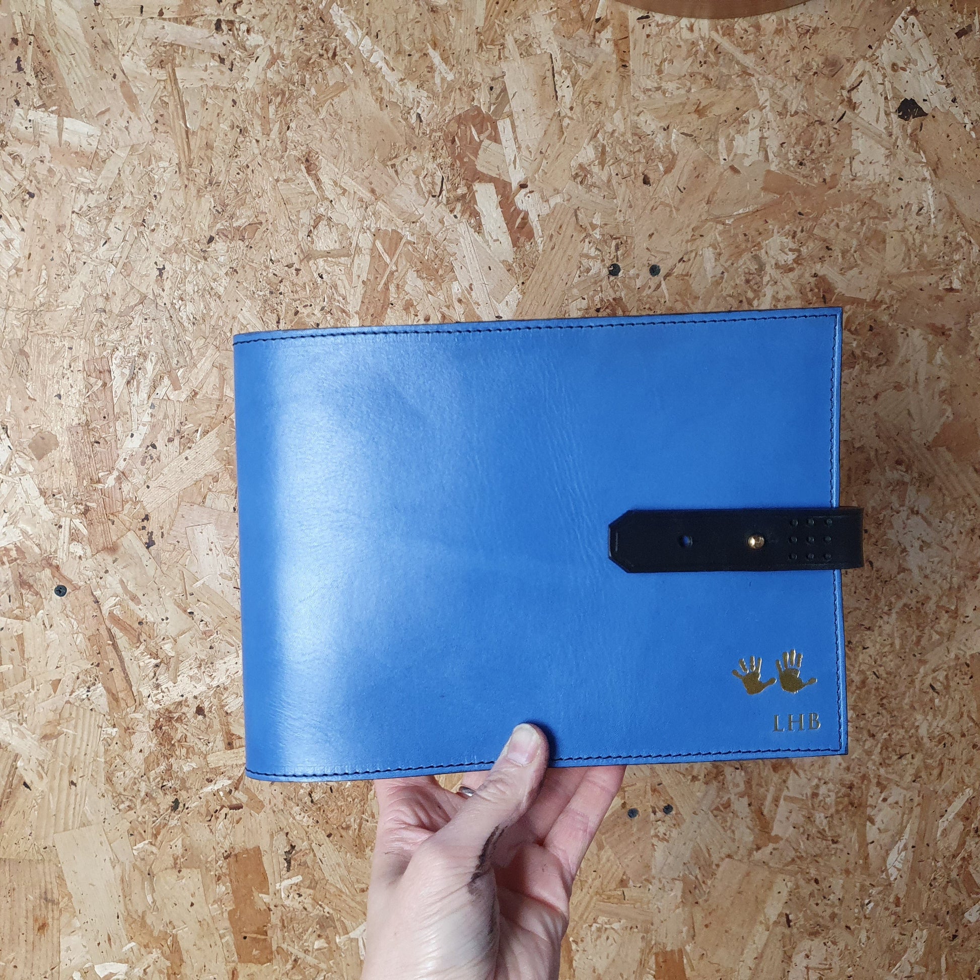 Hands of Tym Notebooks & Notepads Cobalt Blue / Black and Gold Stud / A4 Landscape Artist Sketchbook 'Laurel Sketch' The Bespoke Handmade Luxury Leather Sketchbook A4 A5 Landscape