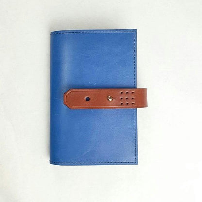 Hands of Tym stationery Cobalt Blue / Tan with Gold stud / Ruled 'Laurel' The Bespoke Handmade Luxury Leather Notebook / Diary A6