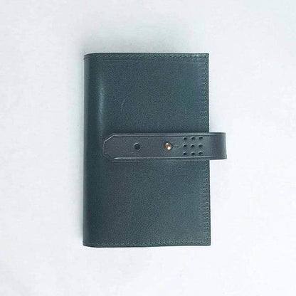 Hands of Tym stationery Dark Racing Green / Black with Gold stud / Ruled 'Laurel' The Bespoke Handmade Luxury Leather Notebook / Diary A6